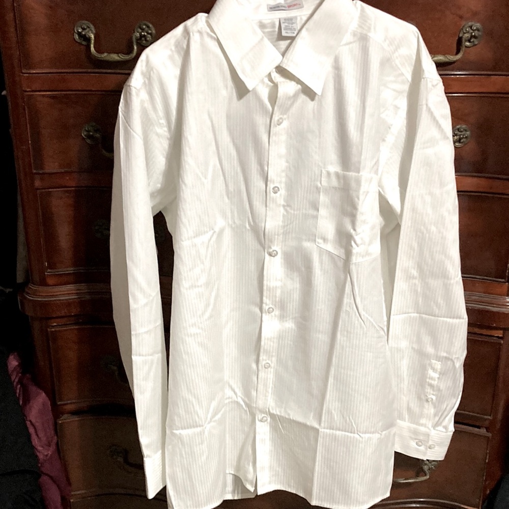 North End Sport men's dress shirt XL White On White Stripe NEW 100% Cotton